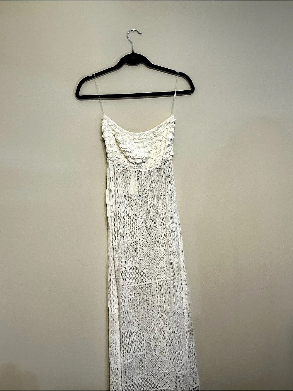 blue island Crochet Maxi Dress in White NWT